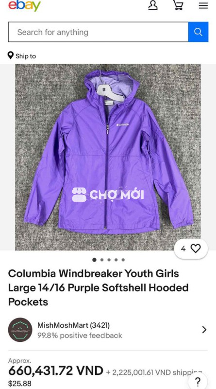 [Auth 90%] Áo khoác 25.88$ gió bé hiệu Colombia