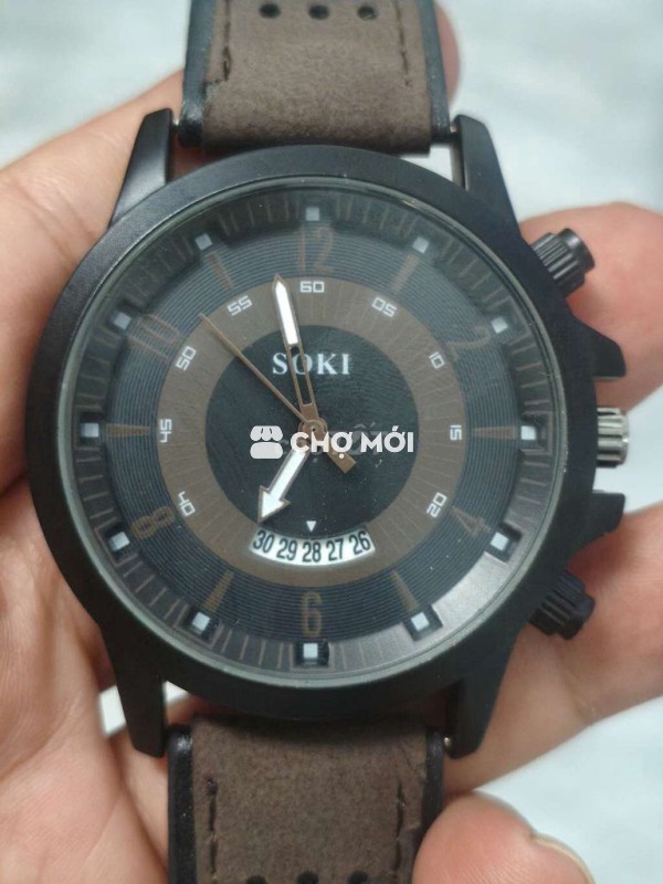 Đồng hồ Nhật, size 44mm, 1 lịch, vỏ inoc & dây da