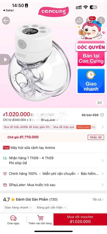Máy hút sữa rảnh tay Animo