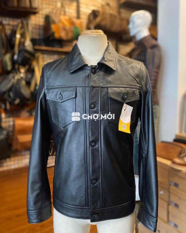 Áo khoác da bê thật 100% cổ bẻ túi hộp thanh lịch