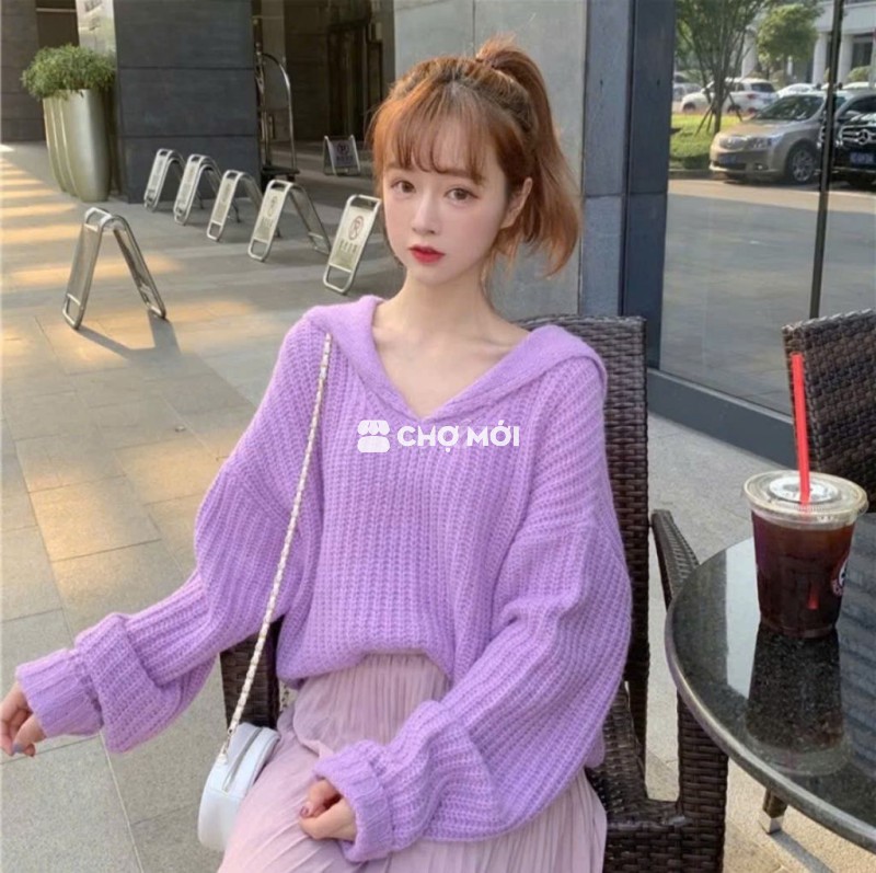 áo len tím ngọt ngào cổ thủy thủ