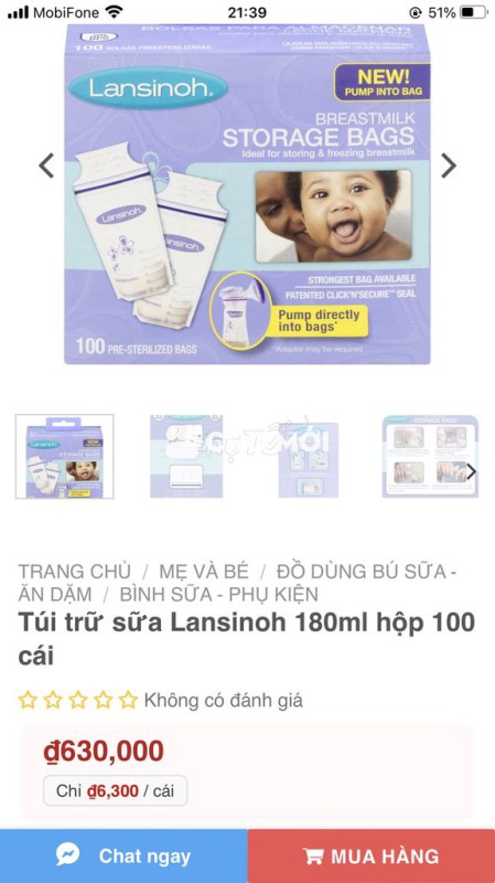 Túi trữ sữa hiệu Lansinoh