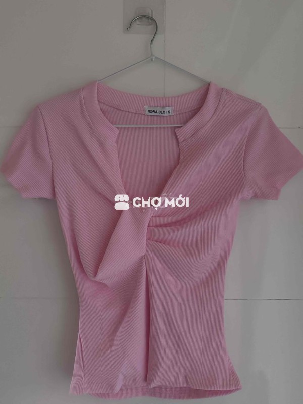 Áo croptop Nora.Clo cotton hồng nhạt