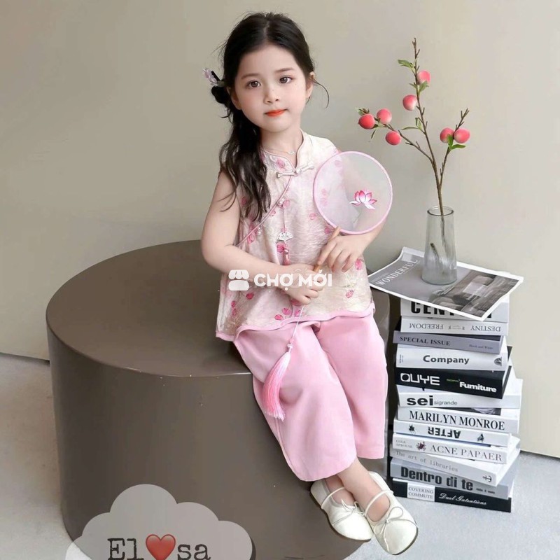 Quần áo bé gái - Bộ tơ lụa siêu xinh cho bé gái