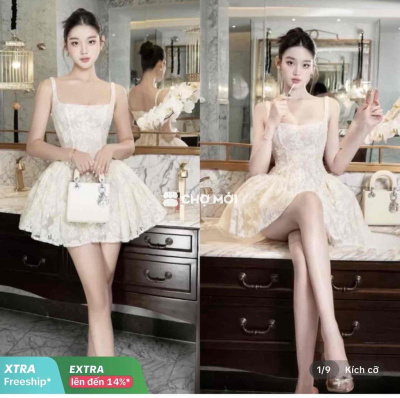 Váy xoè 2 dây bồng size M