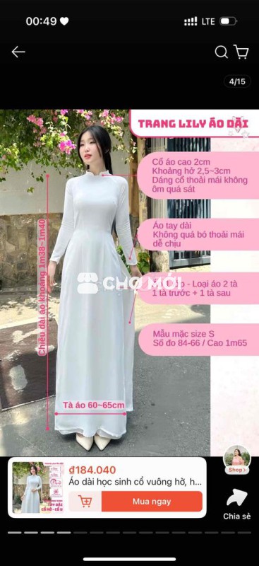 Áo dài học sinh tay dài cổ u