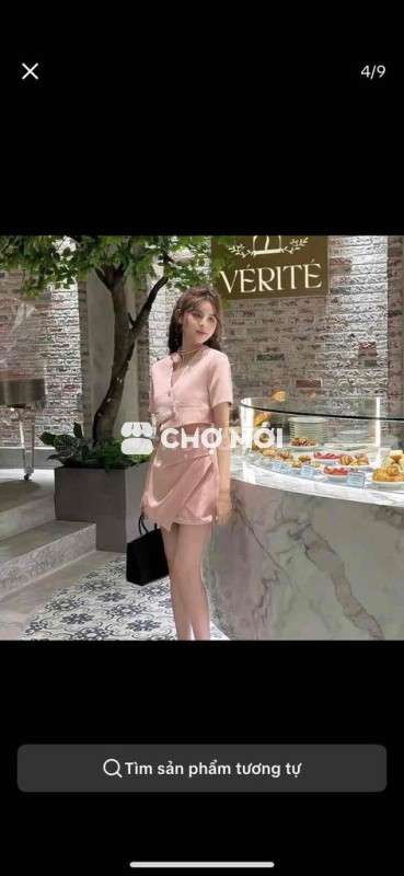 set áo vest croptop tag hoa chân váy lệch