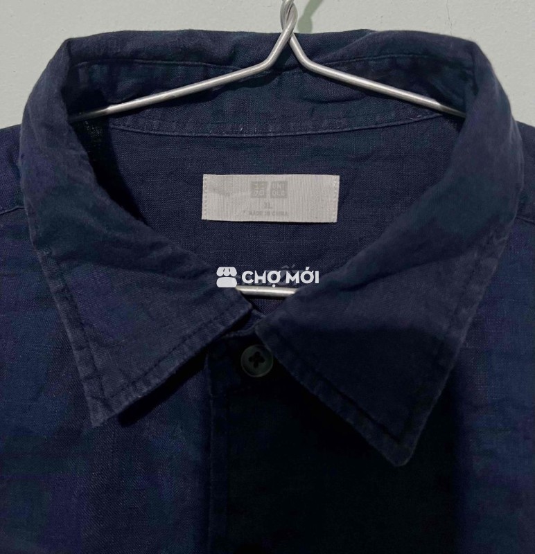 Sơ mi linen Uniqlo XL xanh navy độ mới cao