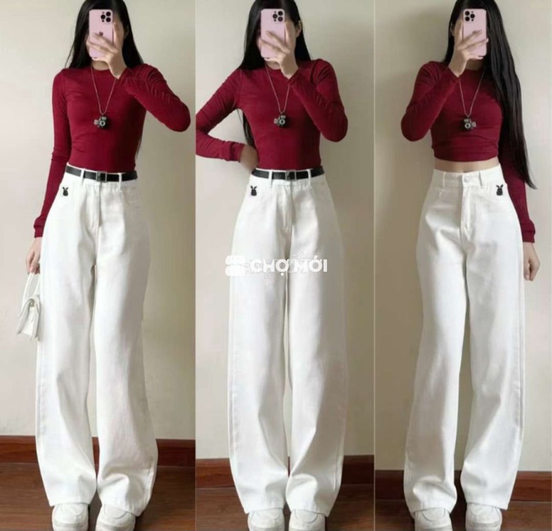Thanh lý quần jeans trắng thêu thỏ