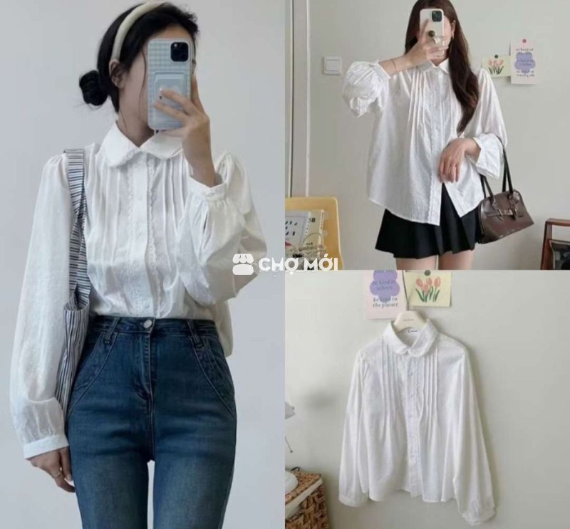 Áo sơ mi ren phối viền tay dài siêu xinh