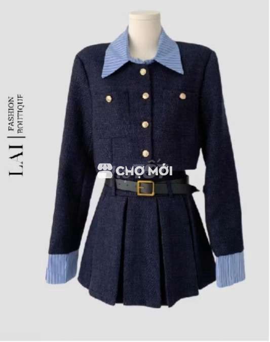 Bộ vest Tweed xanh đen navy nữ