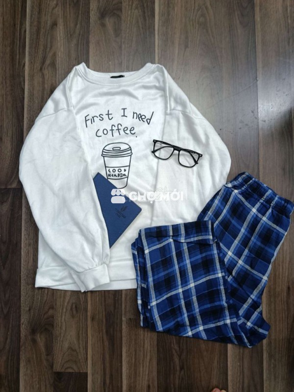 Set thu đông, áo sweater, quần chun kẻ xanh noel