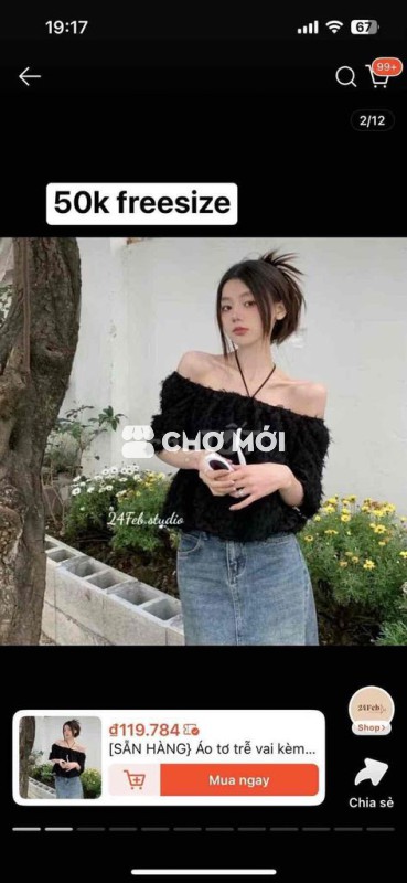 Áo trễ vai tơ đen nữ freesize