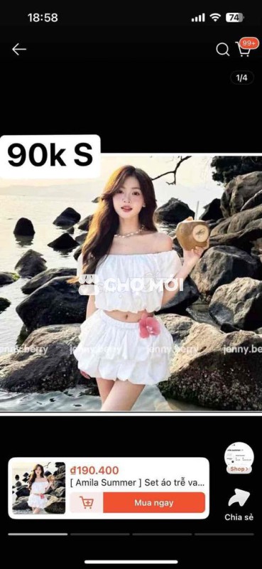 Set đồ Amila Summer trắng vải thô size S