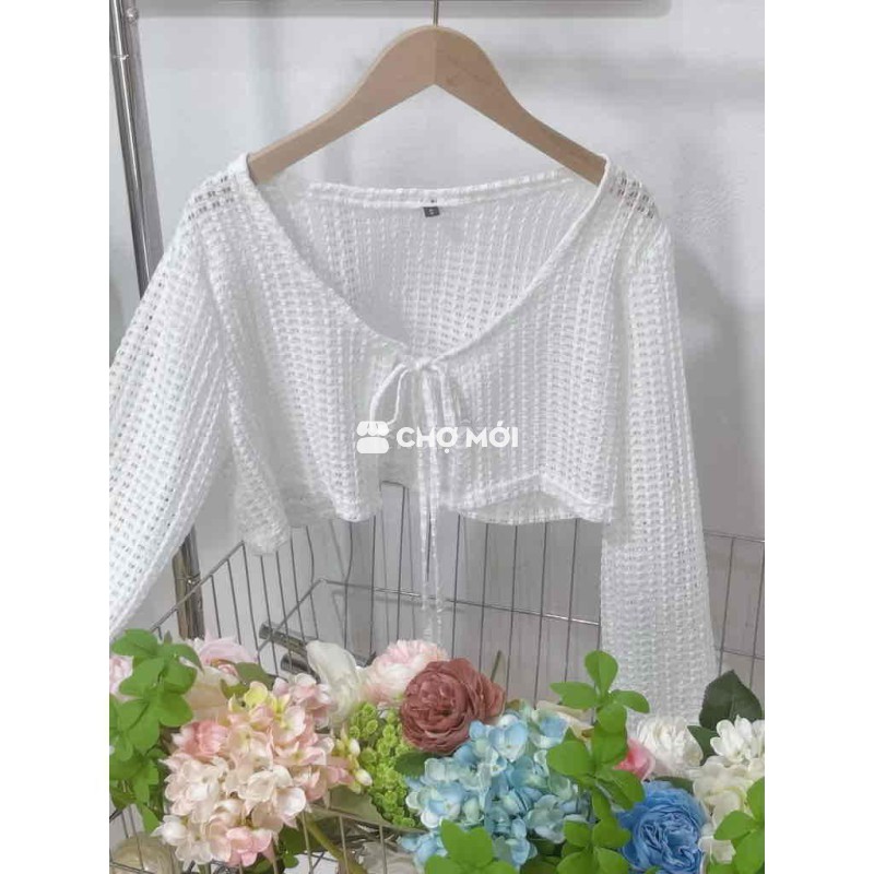 Áo cardigan lưới dáng lửng buộc dây