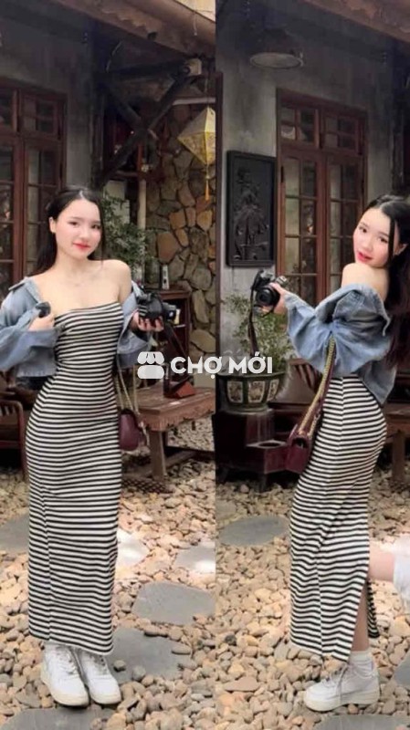 Đầm body dài kẻ sọc size S mới mặc 30p chụp hình