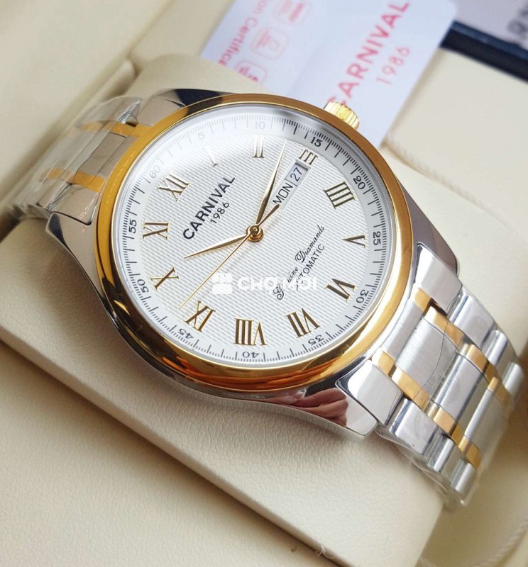 Đồng Hồ Cơ Carnival 1986 Classic Thép Đúc Bọc Vàng