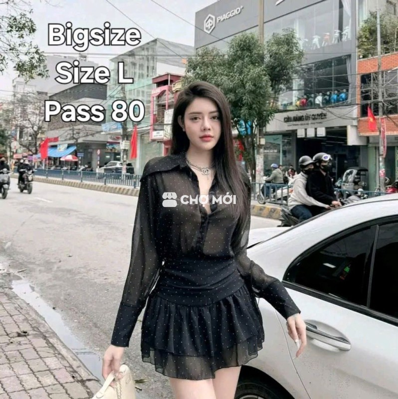 Set áo sơ mi + chân váy đính đá lấp lánh - Bigsize
