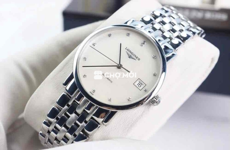 Longines Elegant 34.5mm Auto mặt xà cừ kim cương