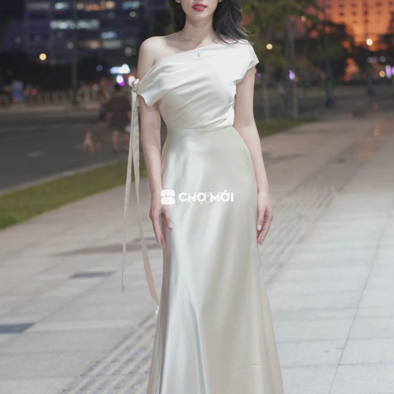 Đầm Lụa Dự Tiệc Trễ Vai size L