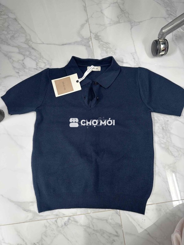 Áo len mỏng cộc tay cho nữ dáng polo chất len lông