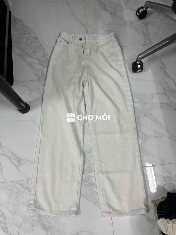 Quần bò jeans trắng ống suông rộng