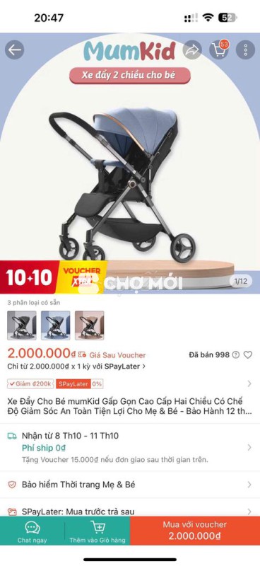 xe đẩy 2 chiều gấp gọn, dùng đúng 1 lần đi du lich