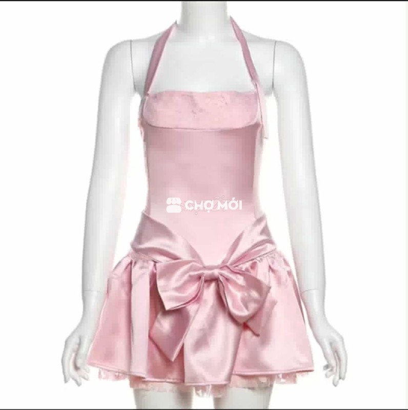 đầm lụa nơ hồng thiết kế size M