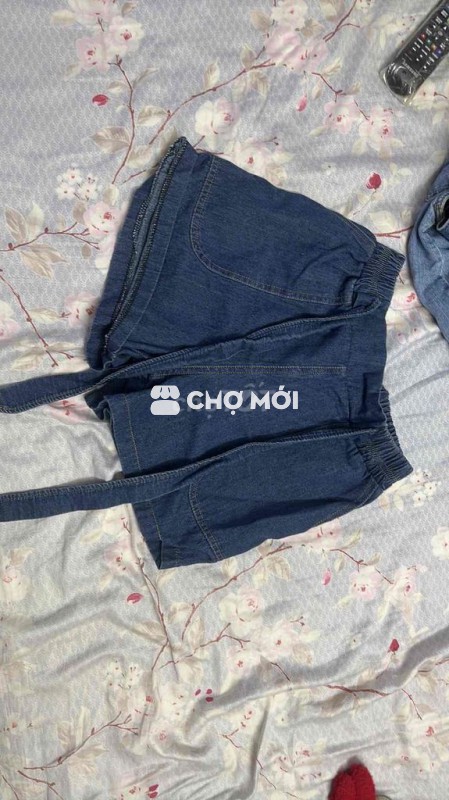 quần short jean thắt lưng nơ