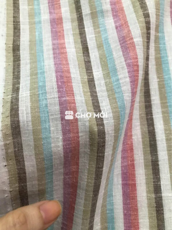 Vải Linen tự nhiên trắng sọc đen may quần áo
