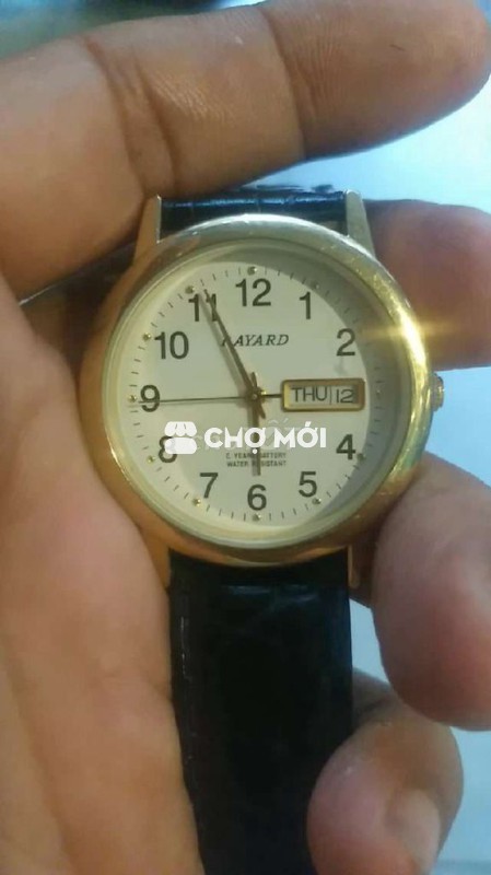 Đồng hồ Maruman dây da, mặt vàng, có lịch ngày