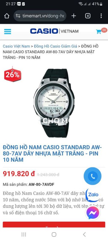 đồng hồ CASIO A2-80-7AV đẹp như mới zá 350k