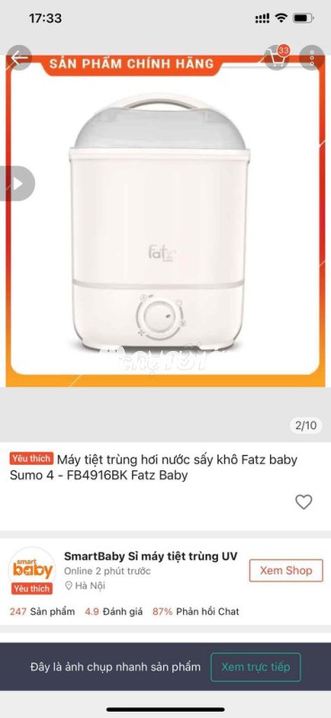 Máy tiệt trùng bình sữa bằng hơi nước,  Fatz baby