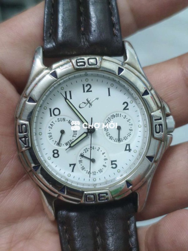Đồng hồ Nhật, size 38mm, 6 kim, vỏ inoc & dây da