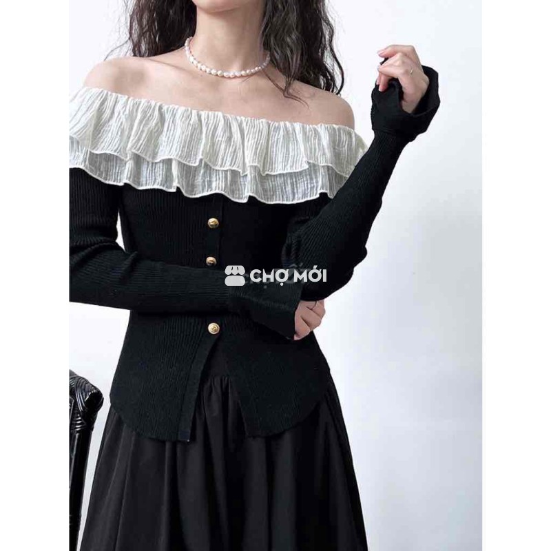 Pass Áo Kiểu Thun Tay Dài Trễ Vai