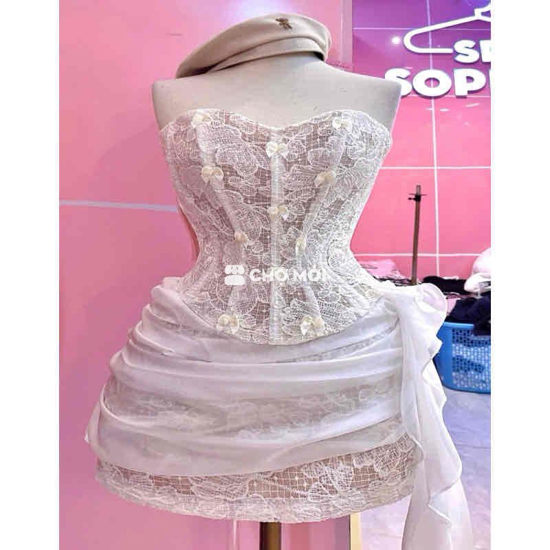 Set Áo Corset Cúp Ngực Đính Nơ Siêu