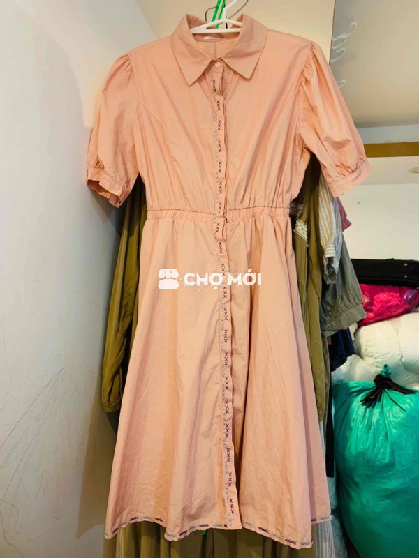 váy sơmi hồng cam pastel thêu tay