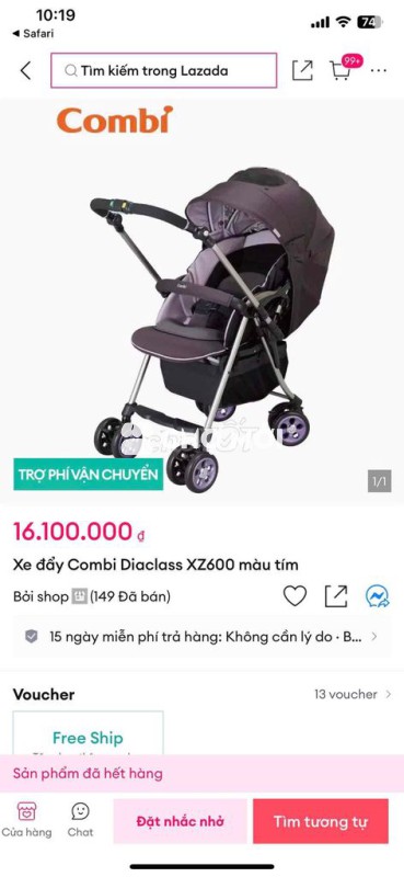 Dư dùng xe đẩy nhật bản combi diaclass xz600 tím