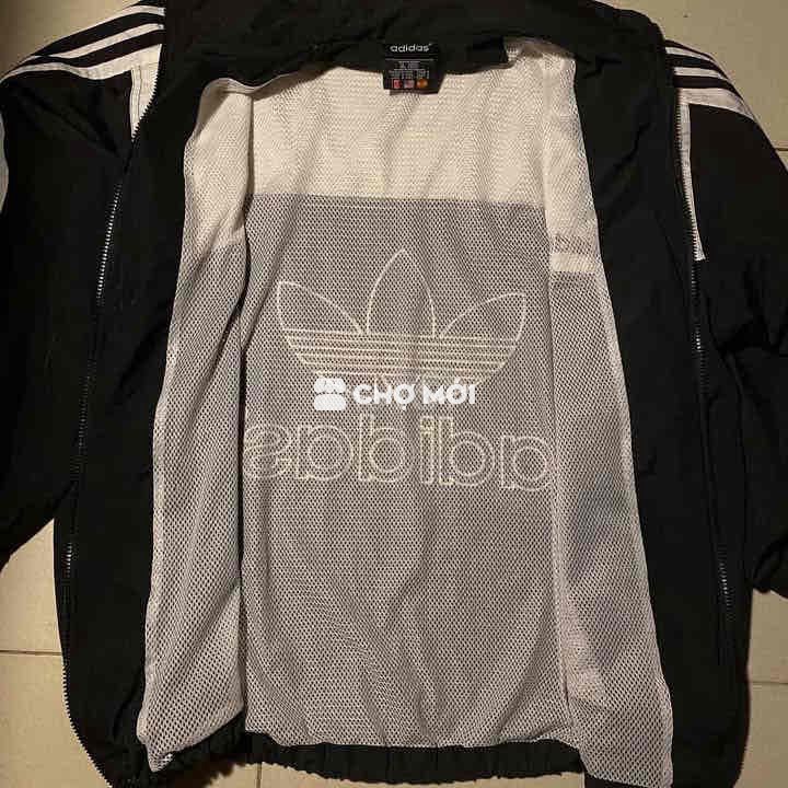 Áo khoác gió Adidas vải dù đen trắng