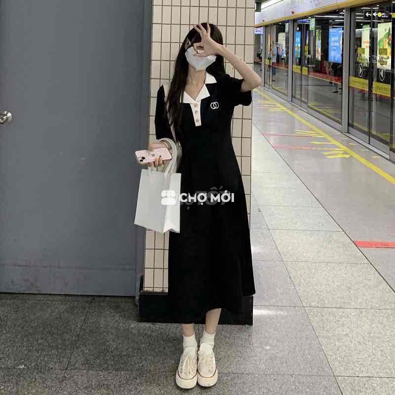 (2hand) Đầm dài cổ Polo ôm eo thời trang