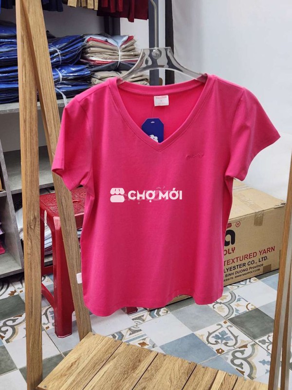 Áo thun nữ cổ tim cotton 100% màu hồng sen