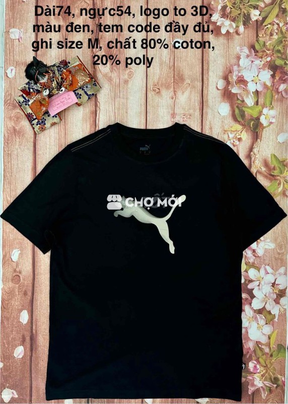 Áo thun hiệu Puma,logo to 3D,màu đen,9hãng,sizeM