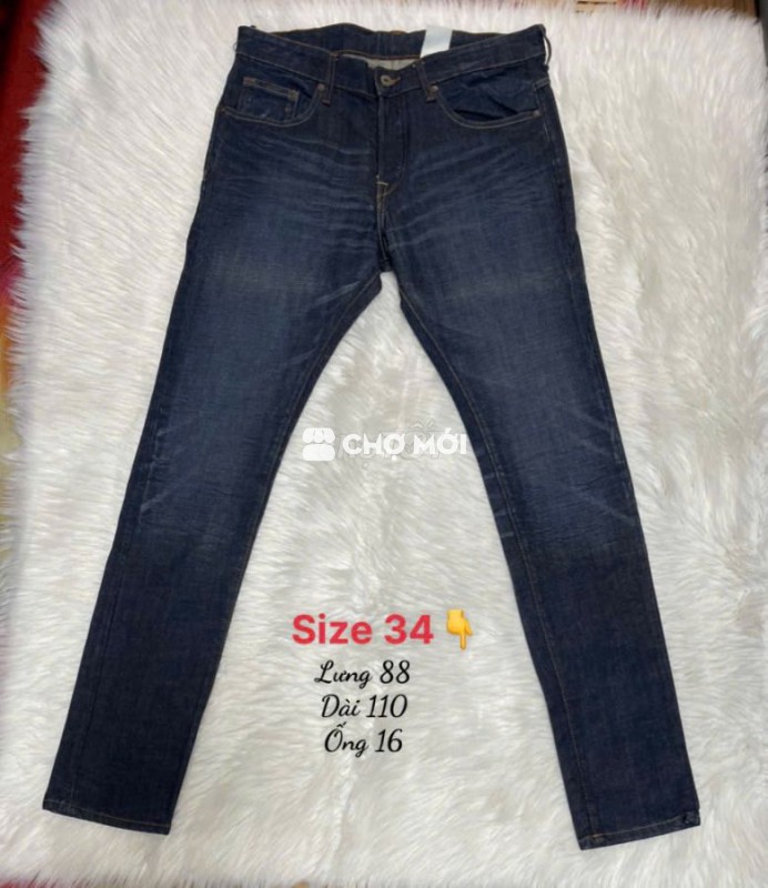 Quần jean nam H&M size 34 dáng Slim xanh đậm