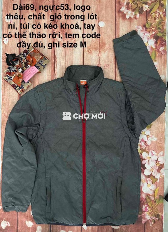Áo khoác gió lót nĩ,hiệuPuma,logo thêu,9hãng,sizeM