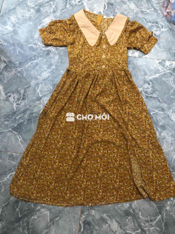 váy hoa vàng có cổ size M
