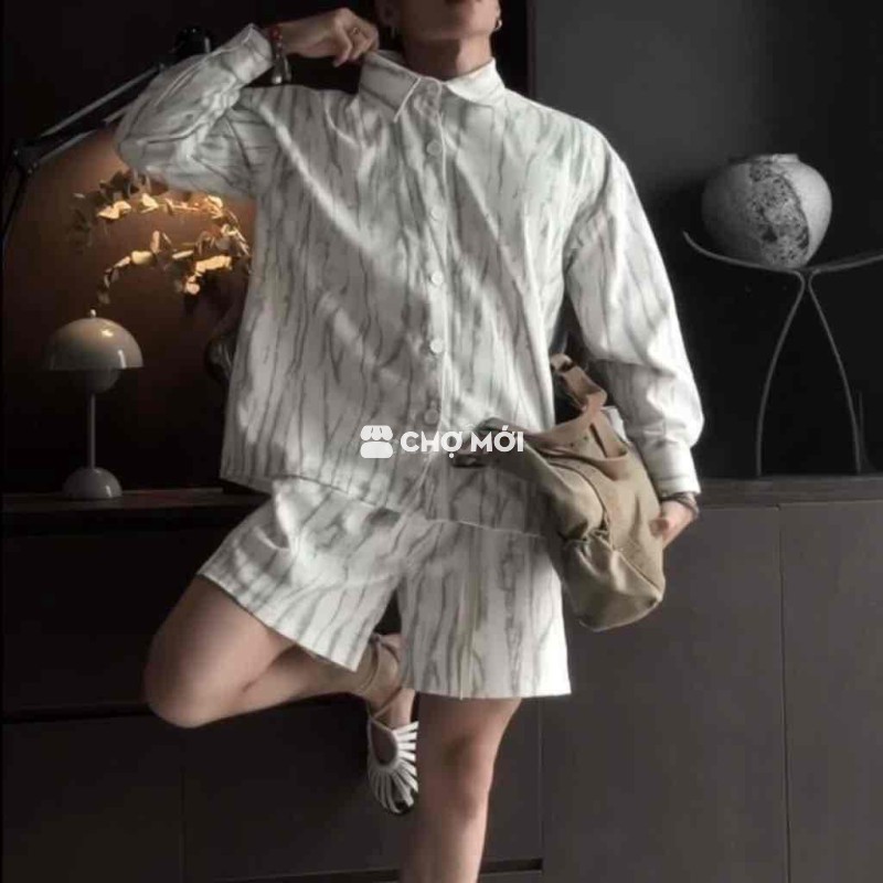 SET BỘ NAM  QUẦN SHORT ÁO SƠ MI TAY DÀI FORM RỘNG