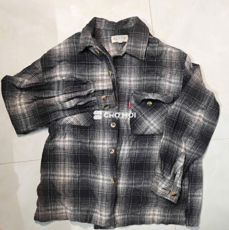 Áo sơ mi flannel RALPH ETON kẻ caro đen trắng
