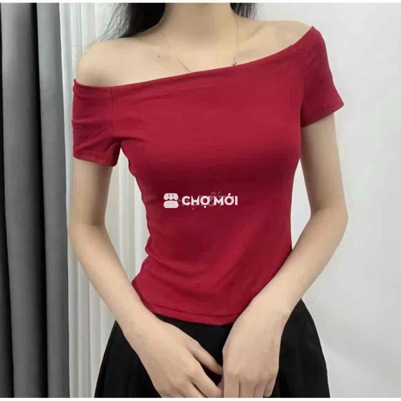 Pass Áo trễ vai cộc tay body cotton co giãn