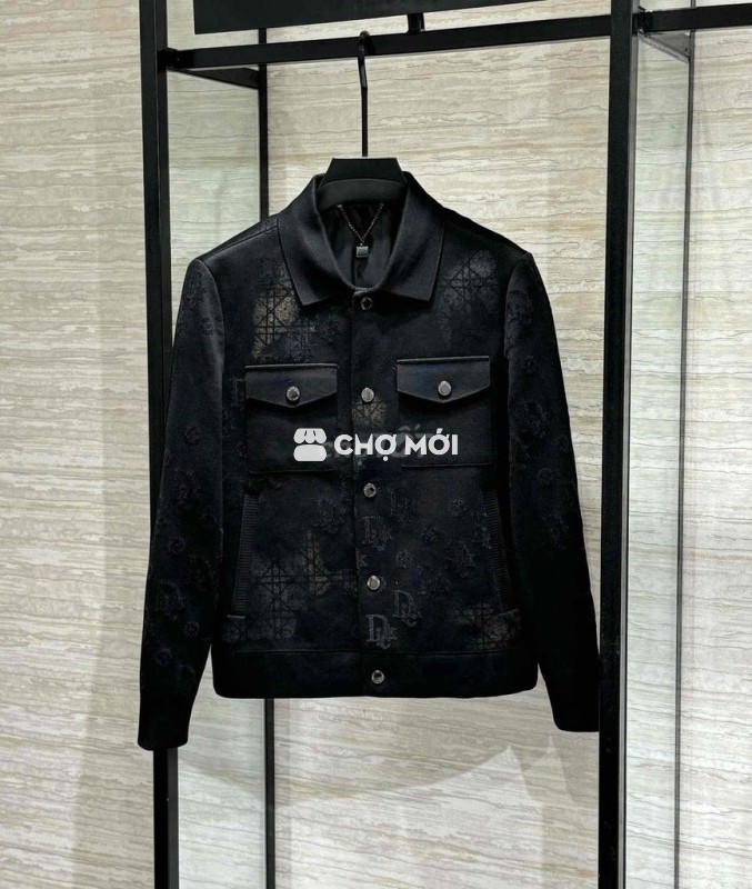 Áo Khoác Len Dior Cổ Bẻ Đen Hoạ Tiết Cao Cấp