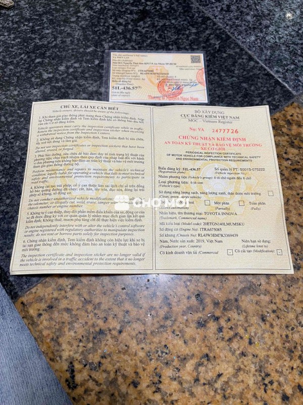 Toyota inova 2019 , số sản